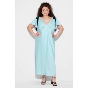 NEW Wild Fable Plus Size Baby Blue Satin Flutter Sleeve Maxi‎ A Line Dress, 4X
